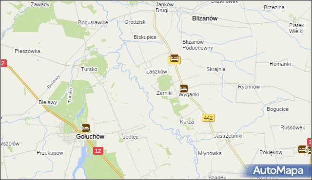 mapa Żerniki gmina Blizanów, Żerniki gmina Blizanów na mapie Targeo