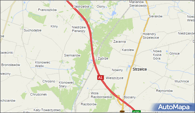 mapa Zgórze gmina Strzelce, Zgórze gmina Strzelce na mapie Targeo