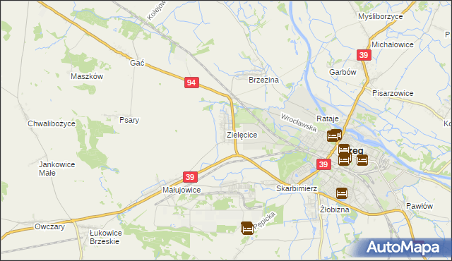 mapa Zielęcice gmina Skarbimierz, Zielęcice gmina Skarbimierz na mapie Targeo