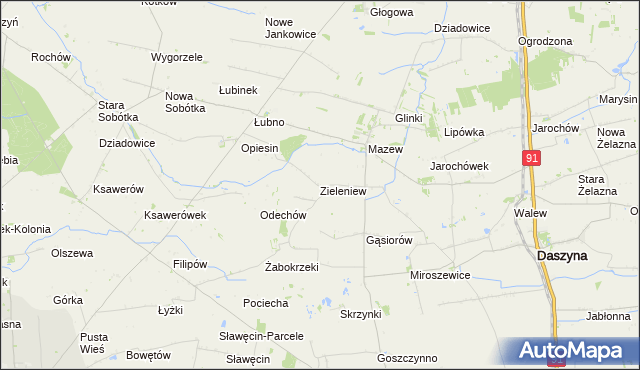 mapa Zieleniew gmina Daszyna, Zieleniew gmina Daszyna na mapie Targeo