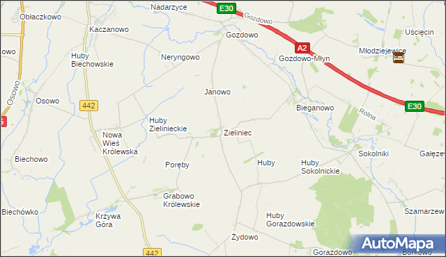 mapa Zieliniec gmina Kołaczkowo, Zieliniec gmina Kołaczkowo na mapie Targeo