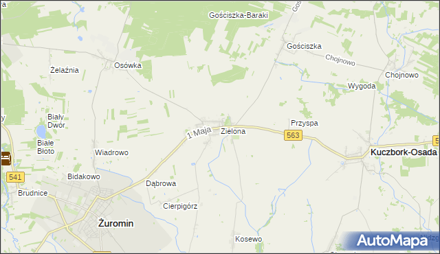 mapa Zielona gmina Kuczbork-Osada, Zielona gmina Kuczbork-Osada na mapie Targeo
