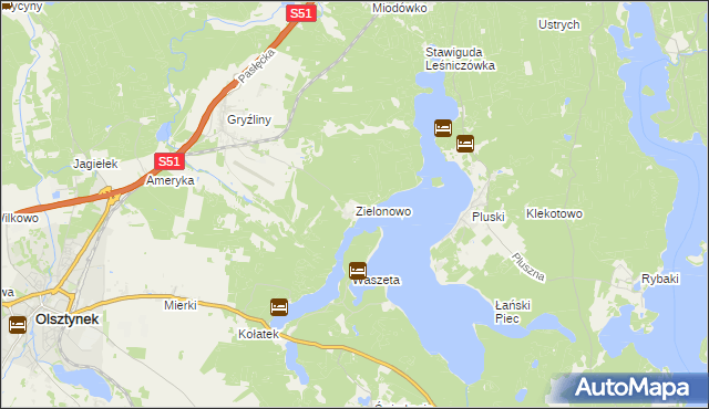 mapa Zielonowo gmina Stawiguda, Zielonowo gmina Stawiguda na mapie Targeo