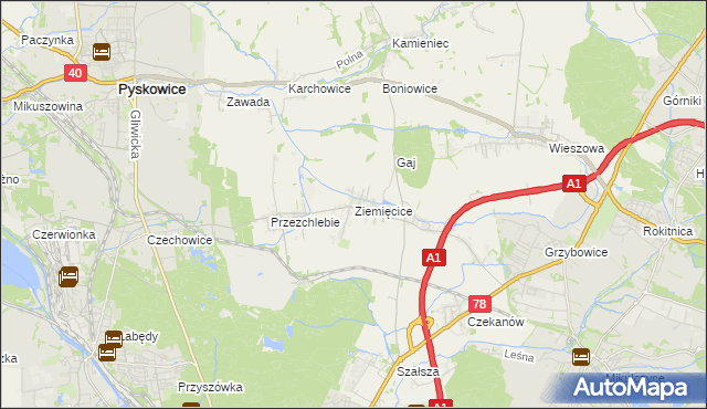 mapa Ziemięcice, Ziemięcice na mapie Targeo