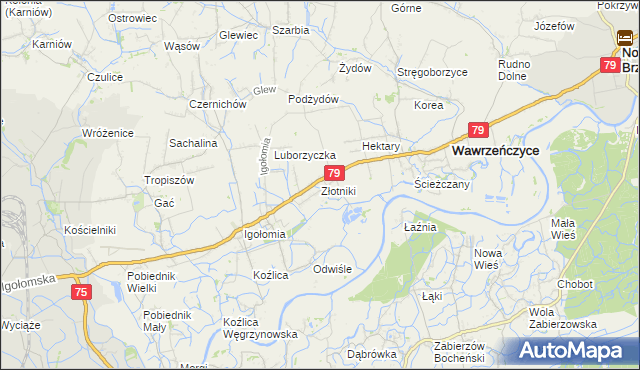 mapa Złotniki gmina Igołomia-Wawrzeńczyce, Złotniki gmina Igołomia-Wawrzeńczyce na mapie Targeo