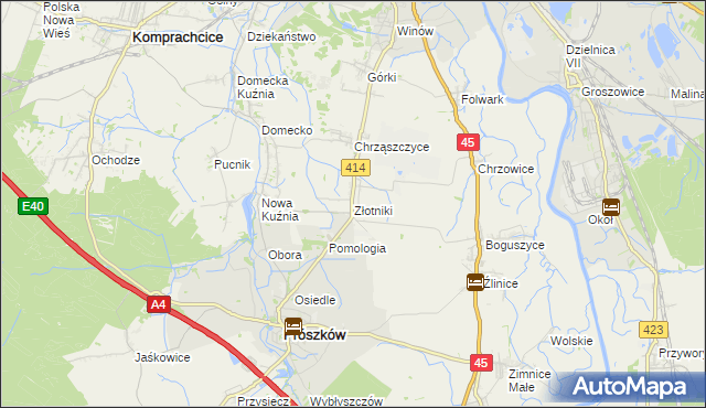 mapa Złotniki gmina Prószków, Złotniki gmina Prószków na mapie Targeo