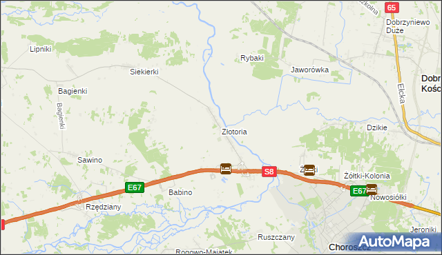 mapa Złotoria gmina Choroszcz, Złotoria gmina Choroszcz na mapie Targeo