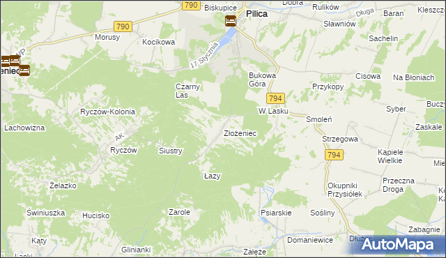 mapa Złożeniec, Złożeniec na mapie Targeo