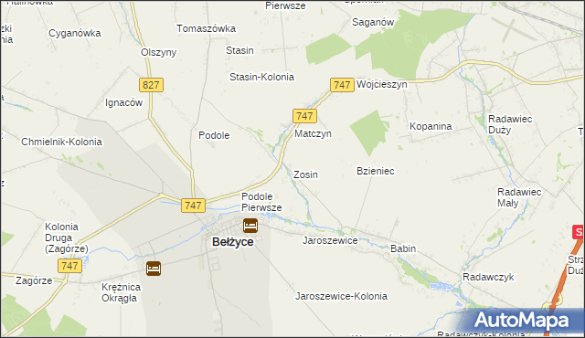 mapa Zosin gmina Bełżyce, Zosin gmina Bełżyce na mapie Targeo