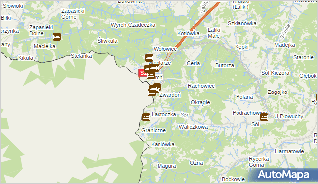 mapa Zwardoń, Zwardoń na mapie Targeo