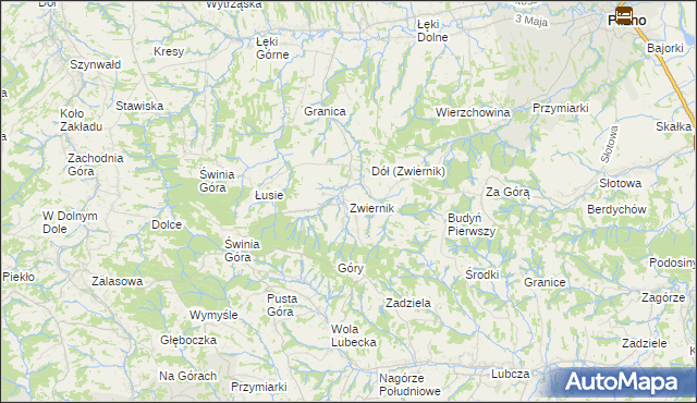 mapa Zwiernik gmina Pilzno, Zwiernik gmina Pilzno na mapie Targeo