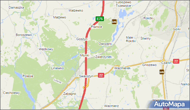 mapa Zwierzynek gmina Tczew, Zwierzynek gmina Tczew na mapie Targeo