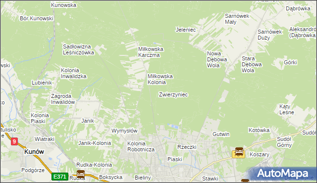 mapa Zwierzyniec gmina Kunów, Zwierzyniec gmina Kunów na mapie Targeo