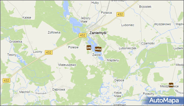 mapa Zwola gmina Zaniemyśl, Zwola gmina Zaniemyśl na mapie Targeo