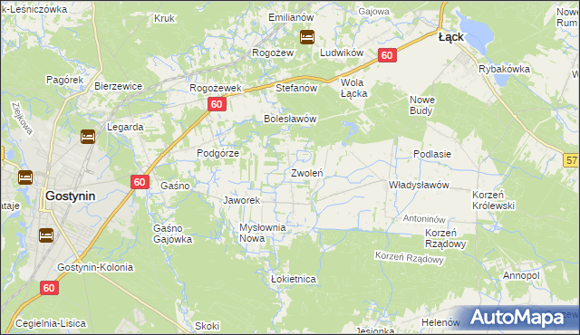 mapa Zwoleń gmina Gostynin, Zwoleń gmina Gostynin na mapie Targeo