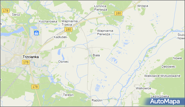 mapa Biała gmina Trzcianka, Biała gmina Trzcianka na mapie Targeo