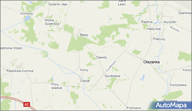 mapa Dawidy gmina Olszanka, Dawidy gmina Olszanka na mapie Targeo