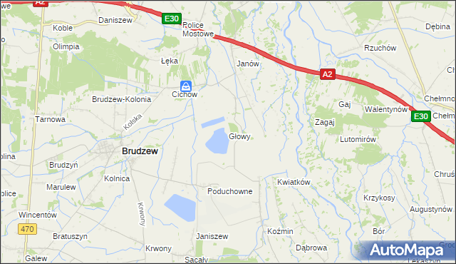 mapa Głowy gmina Brudzew, Głowy gmina Brudzew na mapie Targeo