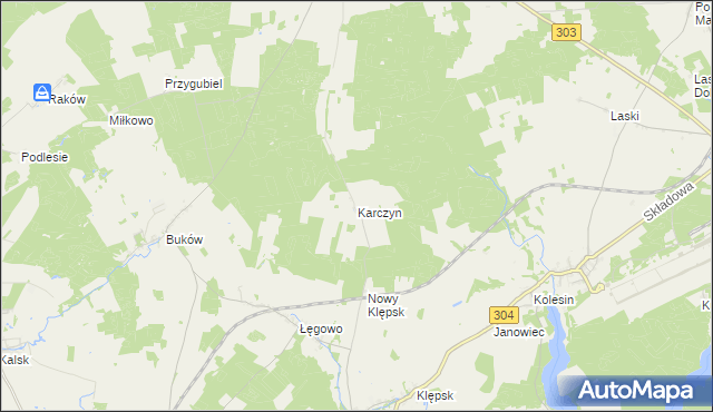 mapa Karczyn gmina Sulechów, Karczyn gmina Sulechów na mapie Targeo