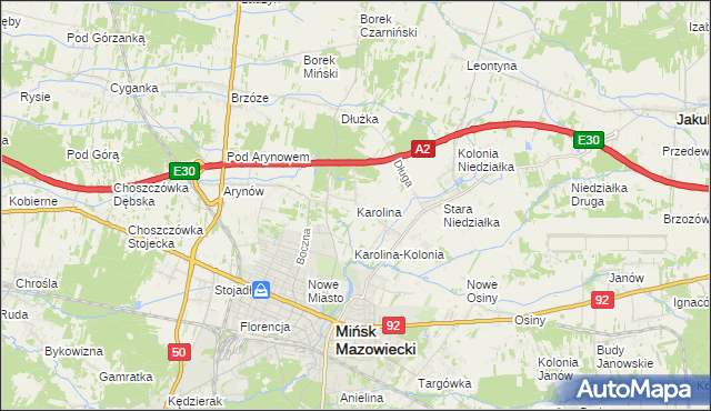 mapa Karolina gmina Mińsk Mazowiecki, Karolina gmina Mińsk Mazowiecki na mapie Targeo