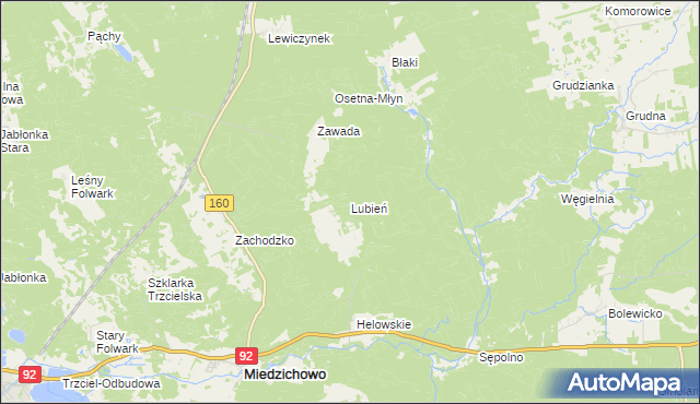mapa Lubień gmina Miedzichowo, Lubień gmina Miedzichowo na mapie Targeo