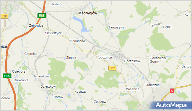 mapa Rogoźnica gmina Strzegom, Rogoźnica gmina Strzegom na mapie Targeo