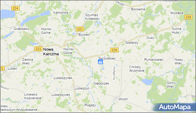 mapa Skrzydłowo gmina Nowa Karczma, Skrzydłowo gmina Nowa Karczma na mapie Targeo