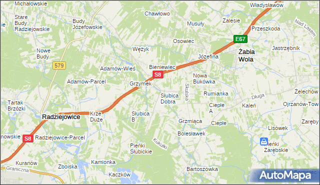 mapa Słubica Dobra, Słubica Dobra na mapie Targeo