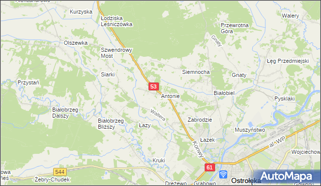 mapa Antonie gmina Olszewo-Borki, Antonie gmina Olszewo-Borki na mapie Targeo