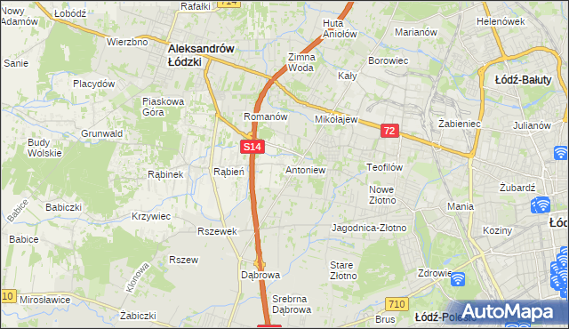 mapa Antoniew gmina Aleksandrów Łódzki, Antoniew gmina Aleksandrów Łódzki na mapie Targeo