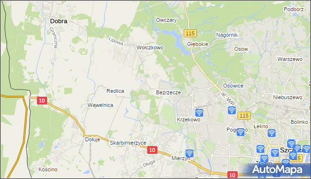 mapa Bezrzecze, Bezrzecze na mapie Targeo