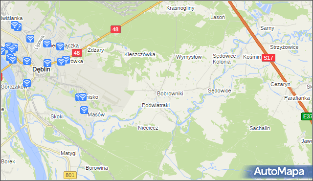mapa Bobrowniki gmina Ryki, Bobrowniki gmina Ryki na mapie Targeo