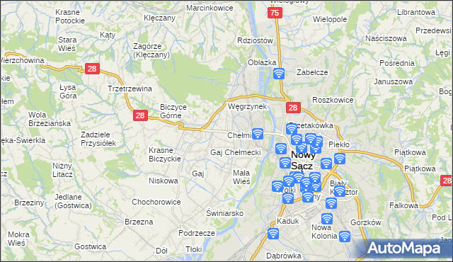 mapa Chełmiec powiat nowosądecki, Chełmiec powiat nowosądecki na mapie Targeo