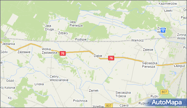 mapa Dąbie gmina Łuków, Dąbie gmina Łuków na mapie Targeo