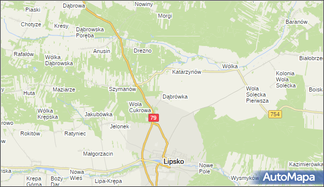 mapa Dąbrówka gmina Lipsko, Dąbrówka gmina Lipsko na mapie Targeo