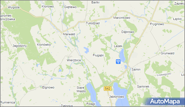 mapa Fiugajki gmina Dąbrówno, Fiugajki gmina Dąbrówno na mapie Targeo