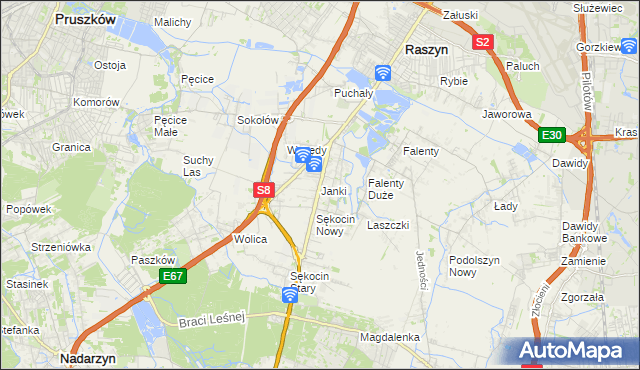 mapa Janki gmina Raszyn, Janki gmina Raszyn na mapie Targeo