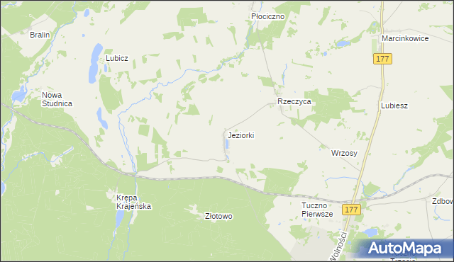 mapa Jeziorki gmina Tuczno, Jeziorki gmina Tuczno na mapie Targeo