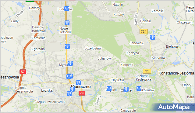 mapa Julianów gmina Piaseczno, Julianów gmina Piaseczno na mapie Targeo