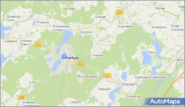 mapa Kaliska gmina Kartuzy, Kaliska gmina Kartuzy na mapie Targeo