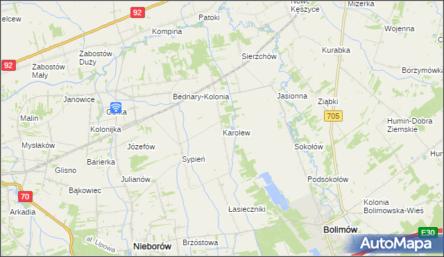 mapa Karolew gmina Nieborów, Karolew gmina Nieborów na mapie Targeo