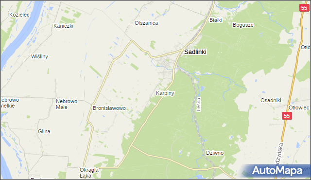 mapa Karpiny, Karpiny na mapie Targeo