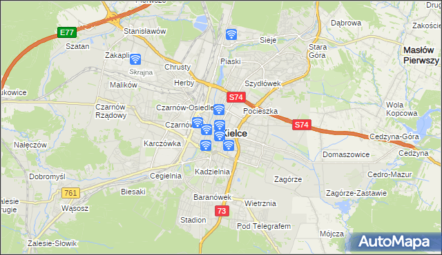 mapa Kielc, Kielce na mapie Targeo