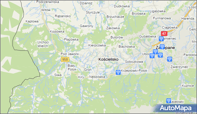 mapa Kościelisko, Kościelisko na mapie Targeo