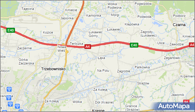 mapa Łąka gmina Trzebownisko, Łąka gmina Trzebownisko na mapie Targeo