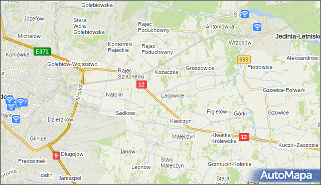 mapa Lasowice gmina Jedlnia-Letnisko, Lasowice gmina Jedlnia-Letnisko na mapie Targeo