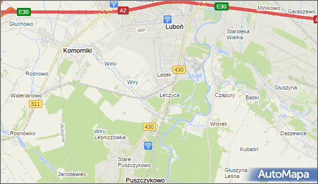 mapa Łęczyca gmina Komorniki, Łęczyca gmina Komorniki na mapie Targeo