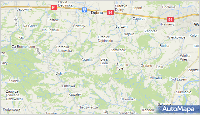 mapa Łysa Góra gmina Dębno, Łysa Góra gmina Dębno na mapie Targeo