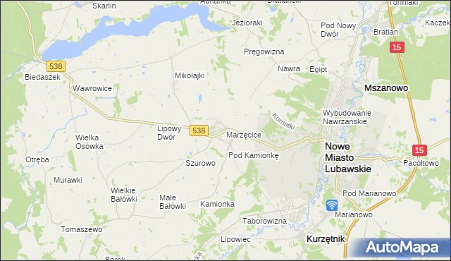 mapa Marzęcice gmina Kurzętnik, Marzęcice gmina Kurzętnik na mapie Targeo