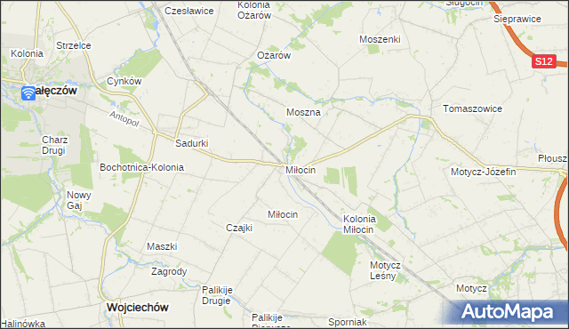 mapa Miłocin gmina Jastków, Miłocin gmina Jastków na mapie Targeo